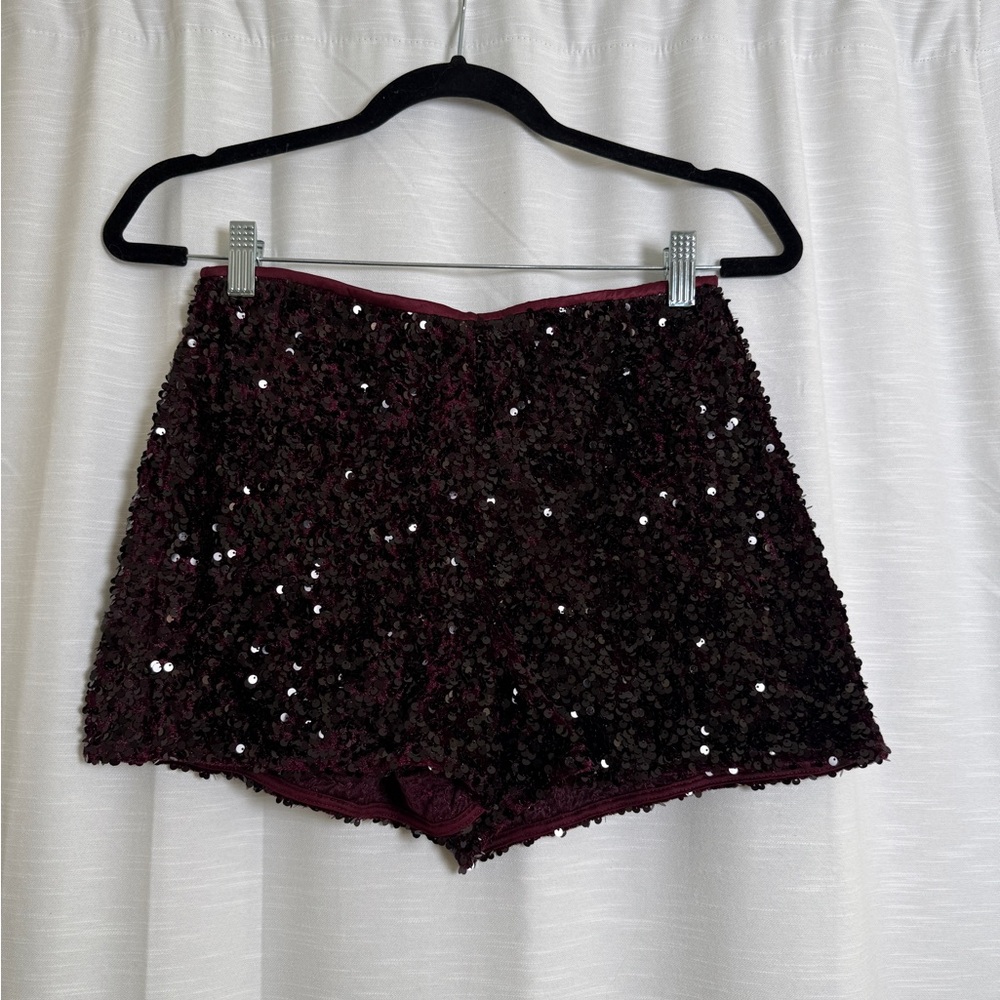 Mango Burgundy Sequin Party Shorts Sparkle Festival Outfit | NWT Size XS - Picture 7 of 10